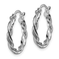 14K Polished White Gold Twisted Hoop Earrings-TF1606W