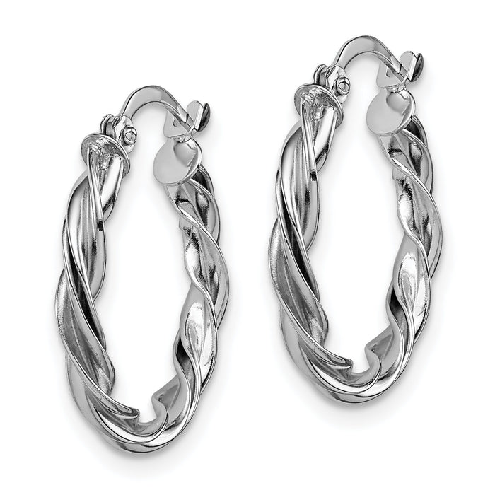 14K Polished White Gold Twisted Hoop Earrings-TF1606W
