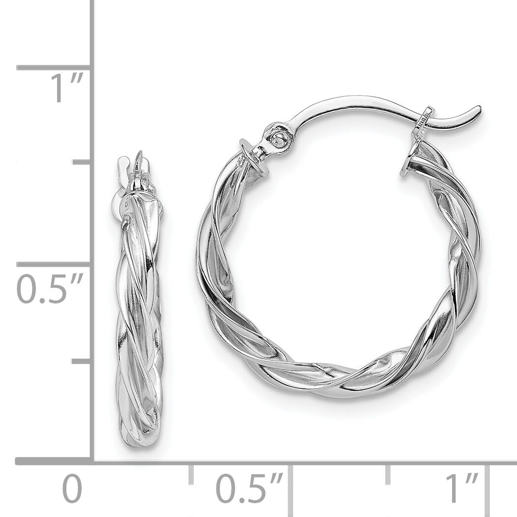 14K Polished White Gold Twisted Hoop Earrings-TF1606W