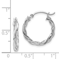 14K Polished White Gold Twisted Hoop Earrings-TF1606W