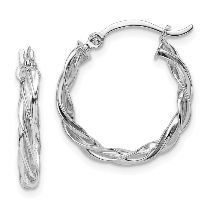 14K Polished White Gold Twisted Hoop Earrings-TF1606W