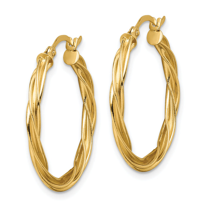 14K Polished Twisted 2.5mm Hoop Earrings-TF1607
