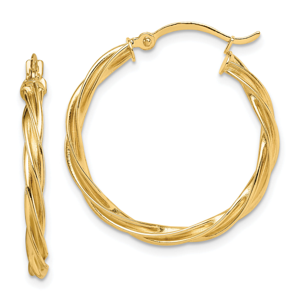 14K Polished Twisted 2.5mm Hoop Earrings-TF1607