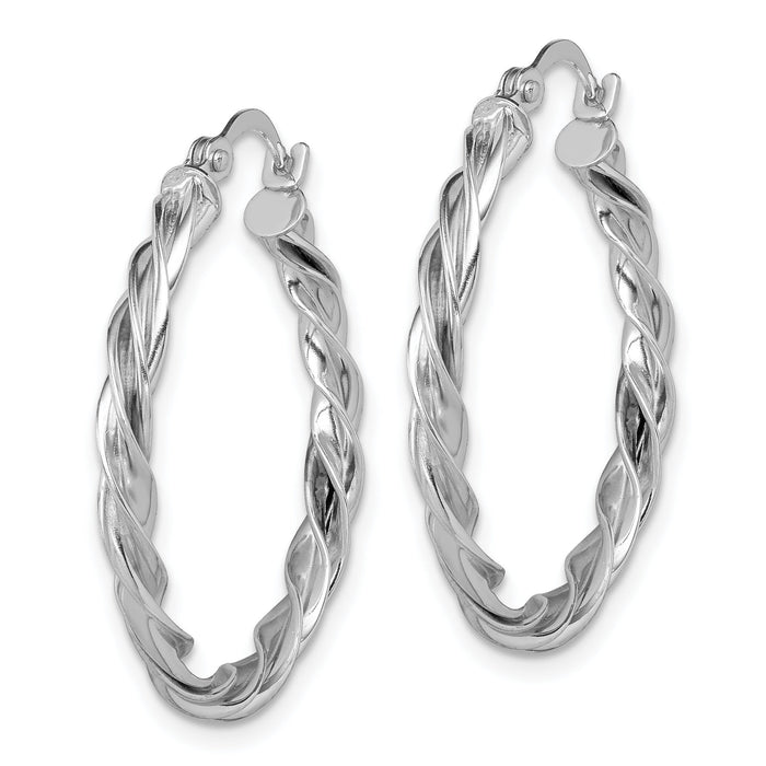 14K White Gold Polished Twisted Hoop Earrings-TF1607W