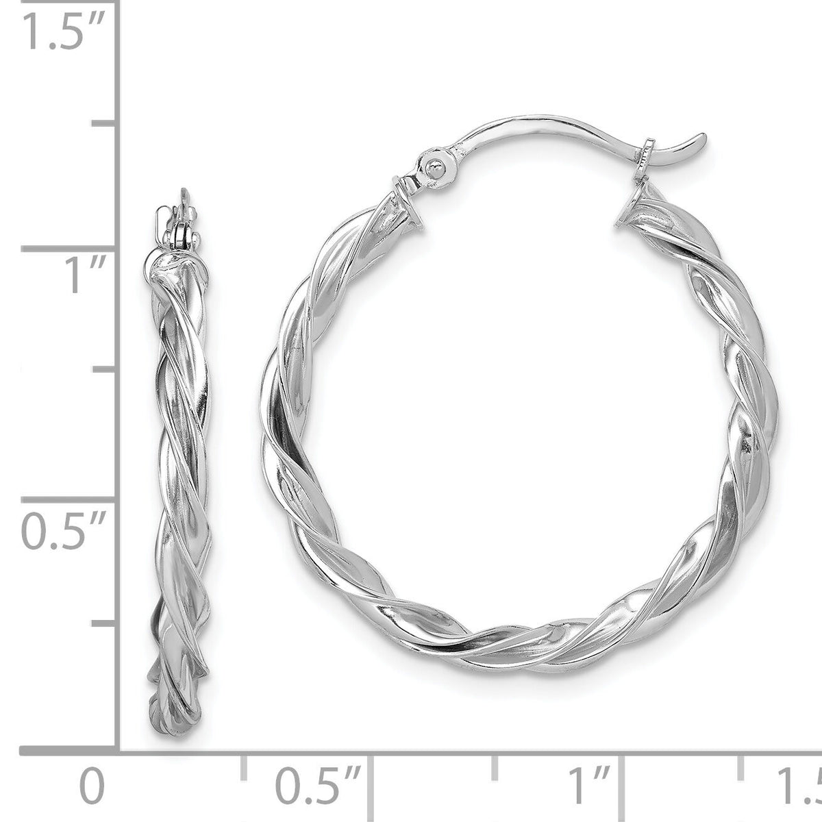 14K White Gold Polished Twisted Hoop Earrings-TF1607W