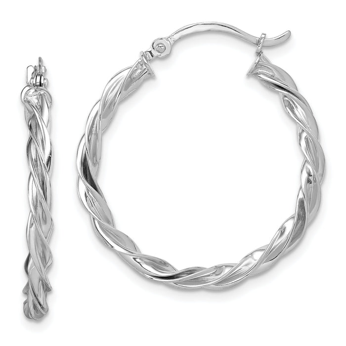 14K White Gold Polished Twisted Hoop Earrings-TF1607W