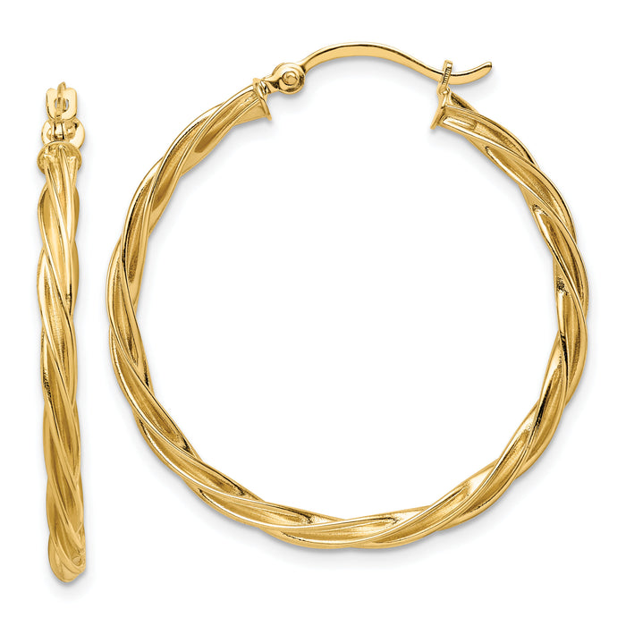 14K Polished 2.5mm Twisted Hoop Earrings-TF1608