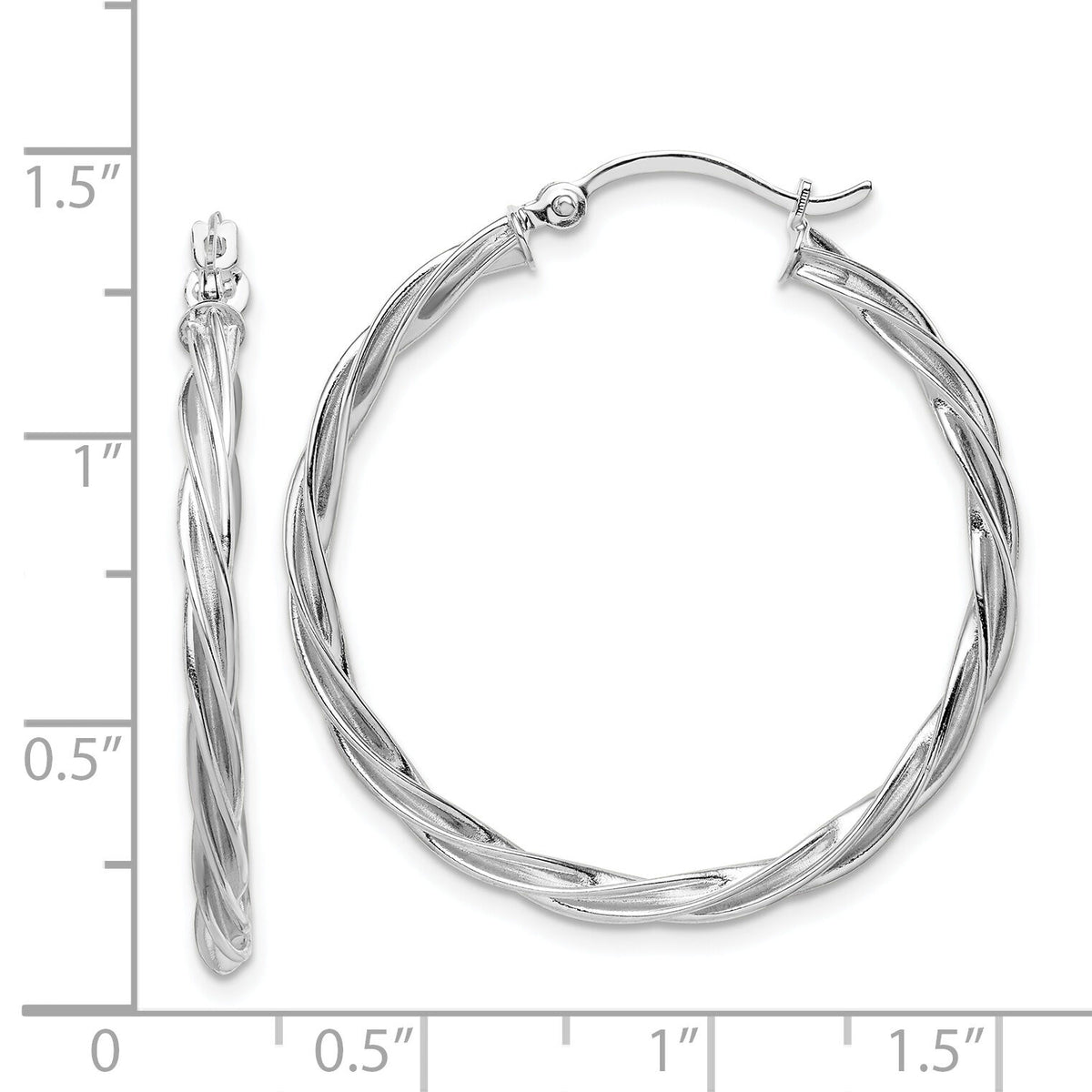 14K Polished White Gold 2.5mm Twisted Hoop Earrings-TF1608W