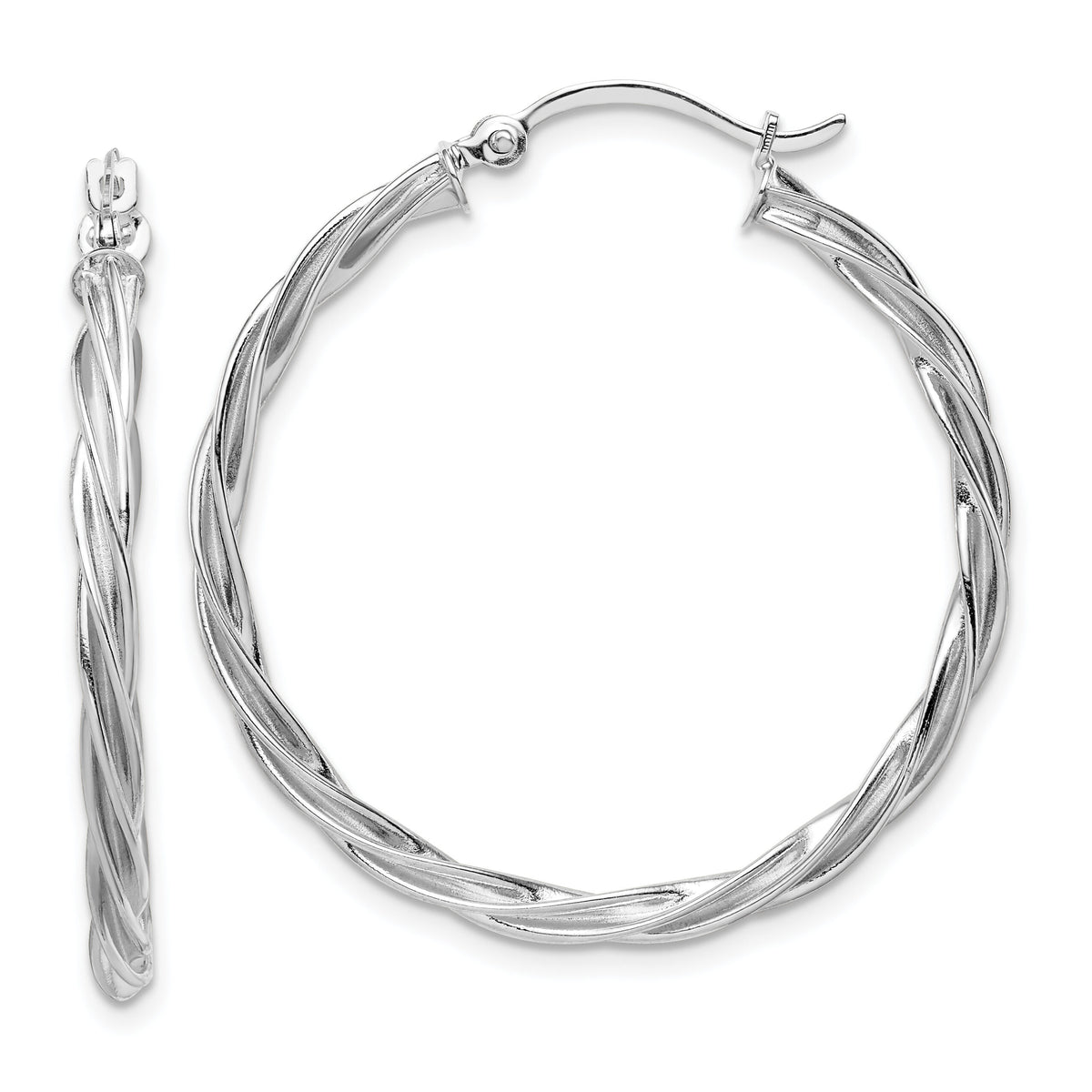 14K Polished White Gold 2.5mm Twisted Hoop Earrings-TF1608W