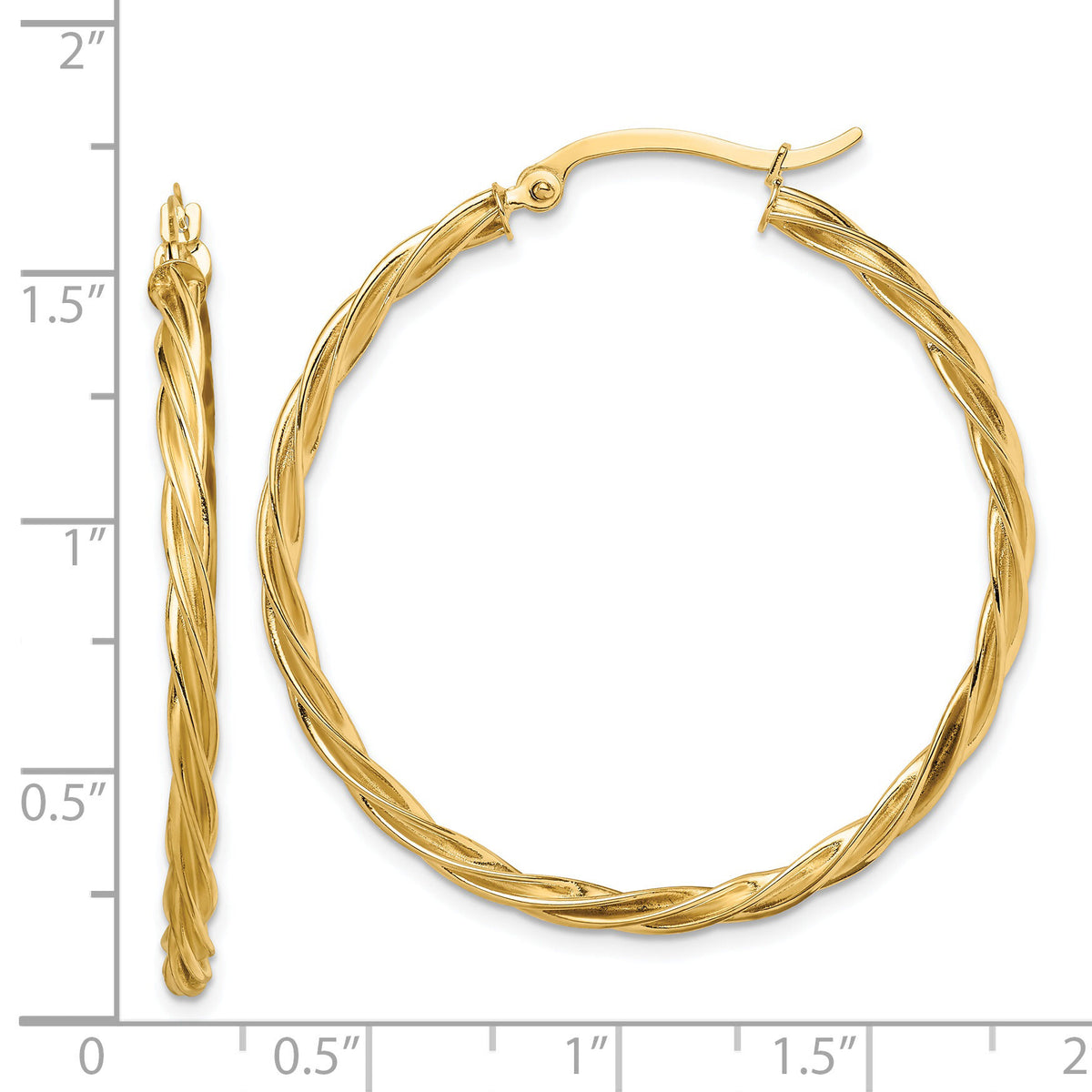 14K Polished Twisted 2.5mm Hoop Earrings-TF1609