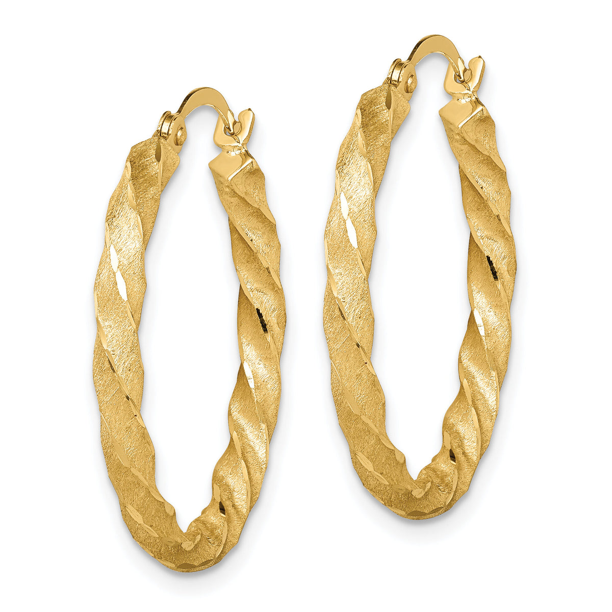 14K Twisted Satin Diamond-Cut Hoop Earrings-TF1611