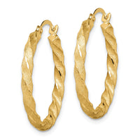 14K Twisted Satin Diamond-Cut Hoop Earrings-TF1611