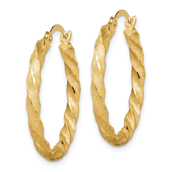 14K Twisted Satin Diamond-Cut Hoop Earrings-TF1611