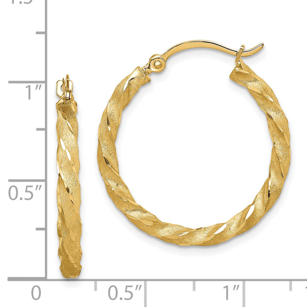 14K Twisted Satin Diamond-Cut Hoop Earrings-TF1611