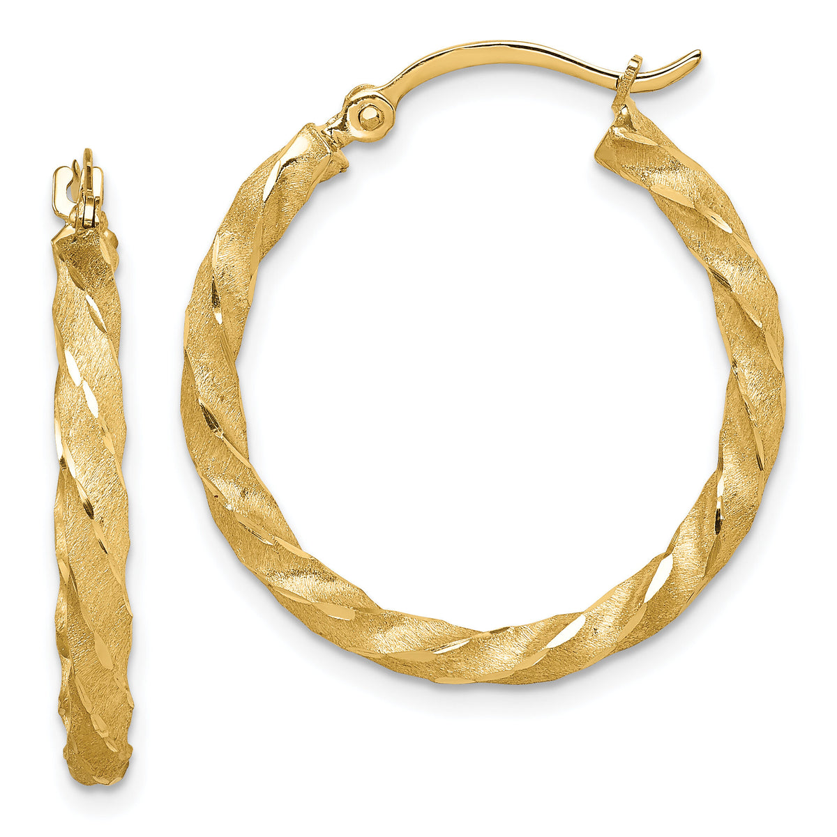 14K Twisted Satin Diamond-Cut Hoop Earrings-TF1611