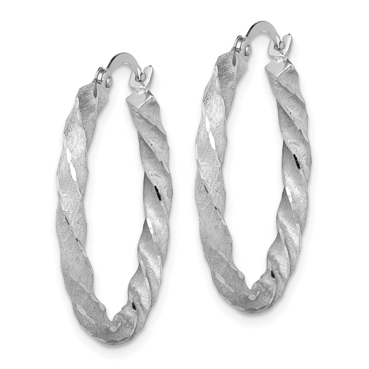 14K White Gold Twisted Satin Diamond-Cut Hoop Earrings-TF1611W