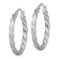 14K White Gold Twisted Satin Diamond-Cut Hoop Earrings-TF1611W