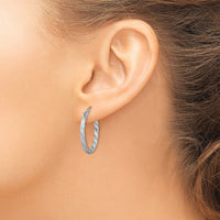 14K White Gold Twisted Satin Diamond-Cut Hoop Earrings-TF1611W
