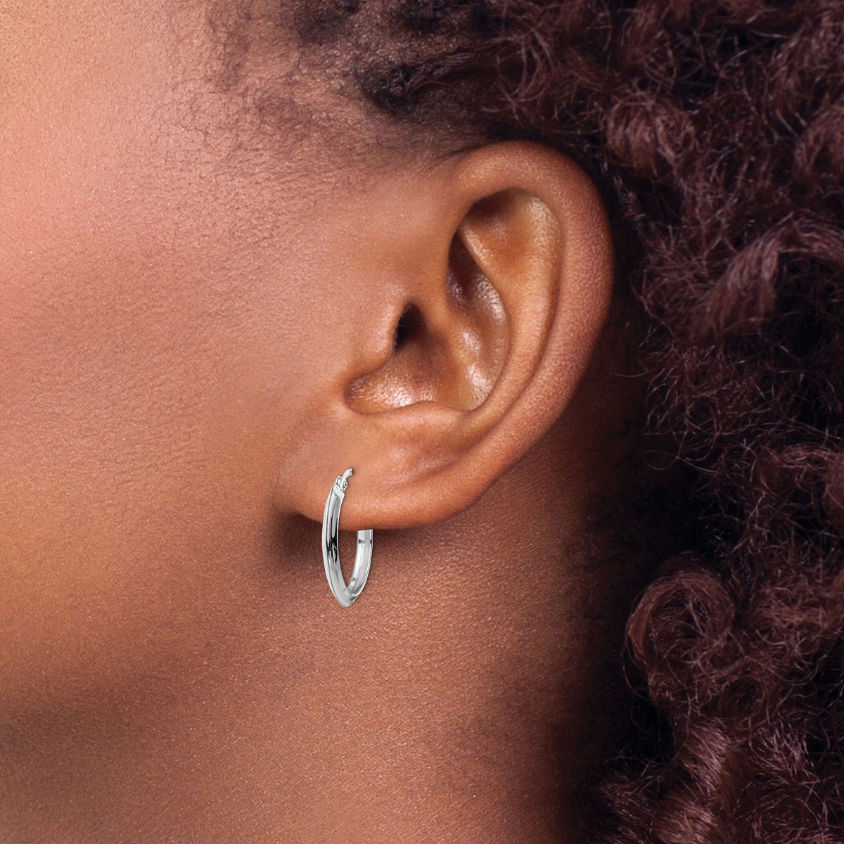14K White Gold Polished Hoop Earrings-TF1629W