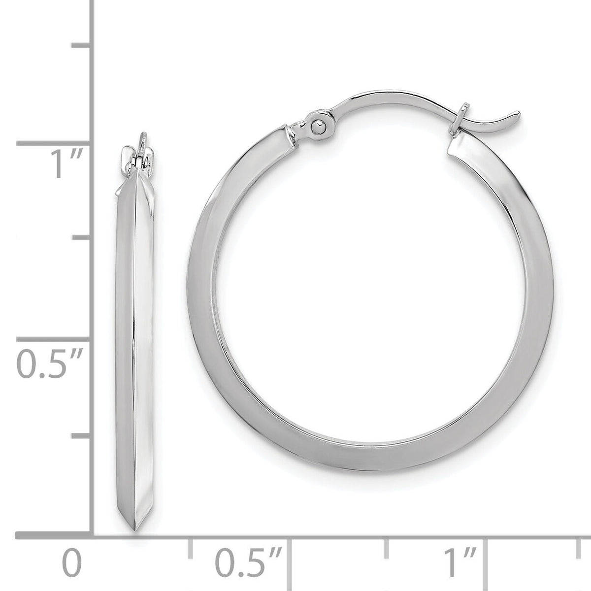 14K Polished White Gold Hoop Earrings-TF1630W