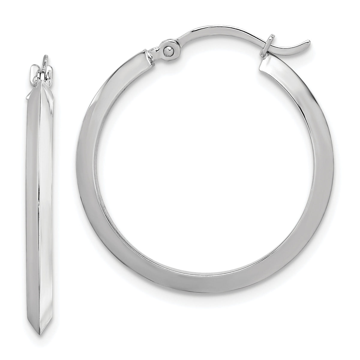 14K Polished White Gold Hoop Earrings-TF1630W