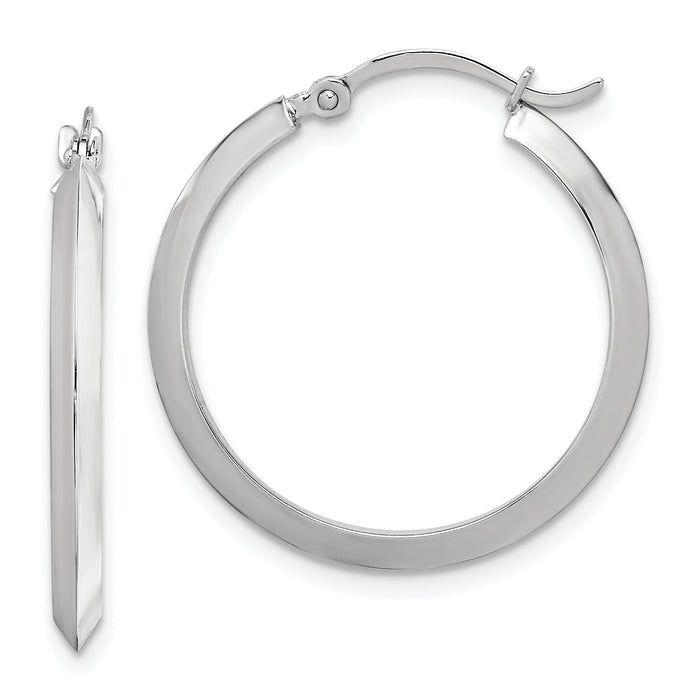 14K Polished White Gold Hoop Earrings-TF1630W