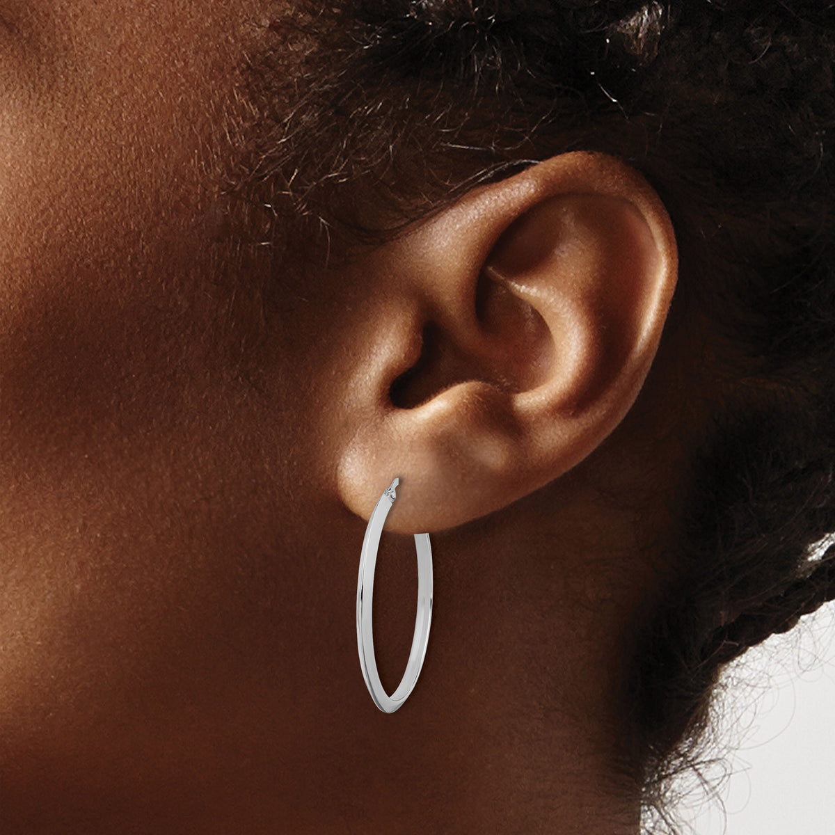 14K White Gold Polished Hoop Earrings-TF1631W