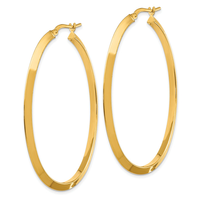 14K Large 3mm Knife Edge Oval Hoop Earrings-TF1638