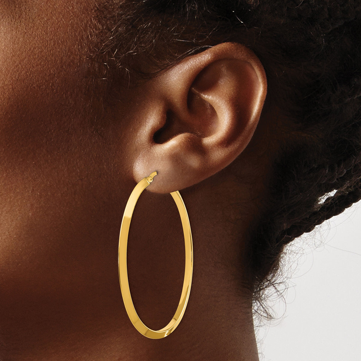 14K Large 3mm Knife Edge Oval Hoop Earrings-TF1638