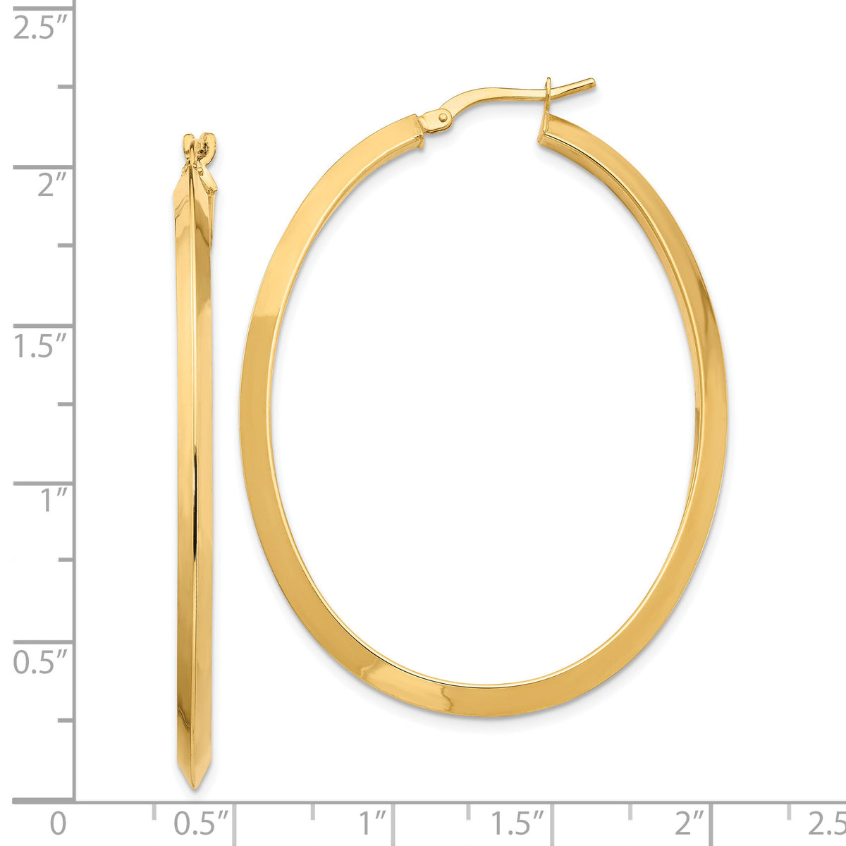 14K Large 3mm Knife Edge Oval Hoop Earrings-TF1638