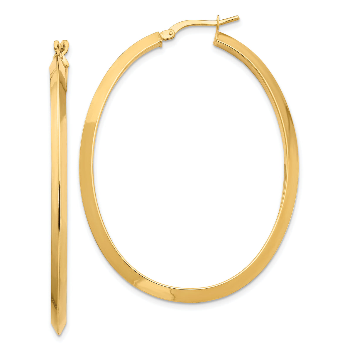 14K Large 3mm Knife Edge Oval Hoop Earrings-TF1638