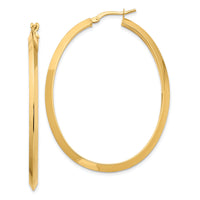 14K Large 3mm Knife Edge Oval Hoop Earrings-TF1638