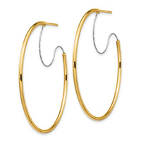 14K Two-Tone Large 2x45mm D/C Wire Polished Hoop Earrings-TF1642