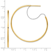 14K Two-Tone Large 2x45mm D/C Wire Polished Hoop Earrings-TF1642