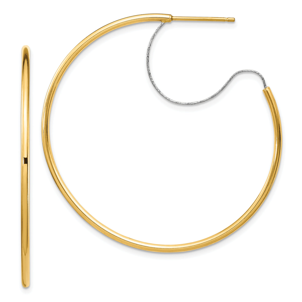 14K Two-Tone Large 2x45mm D/C Wire Polished Hoop Earrings-TF1642