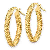 14K Small 3mm Textured Oval Hoop Earrings-TF1644