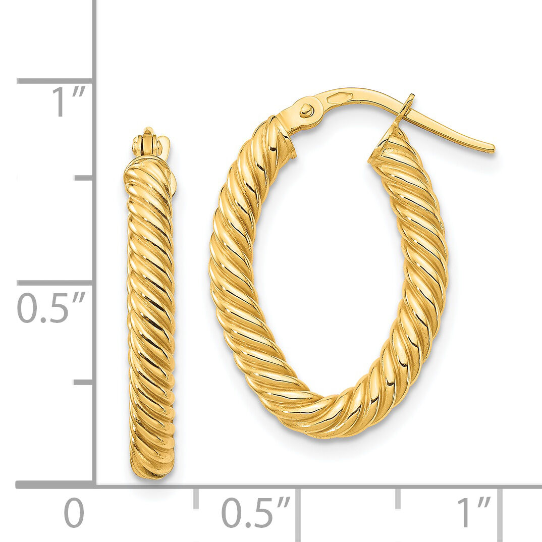 14K Small 3mm Textured Oval Hoop Earrings-TF1644