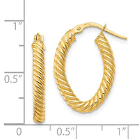 14K Small 3mm Textured Oval Hoop Earrings-TF1644
