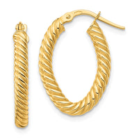 14K Small 3mm Textured Oval Hoop Earrings-TF1644