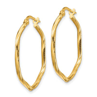 14K 1x1mm Textured Twist Hexagon Hoop Earrings-TF1669