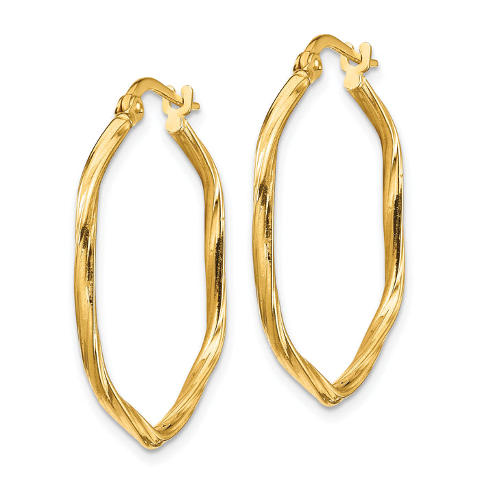 14K 1x1mm Textured Twist Hexagon Hoop Earrings-TF1669