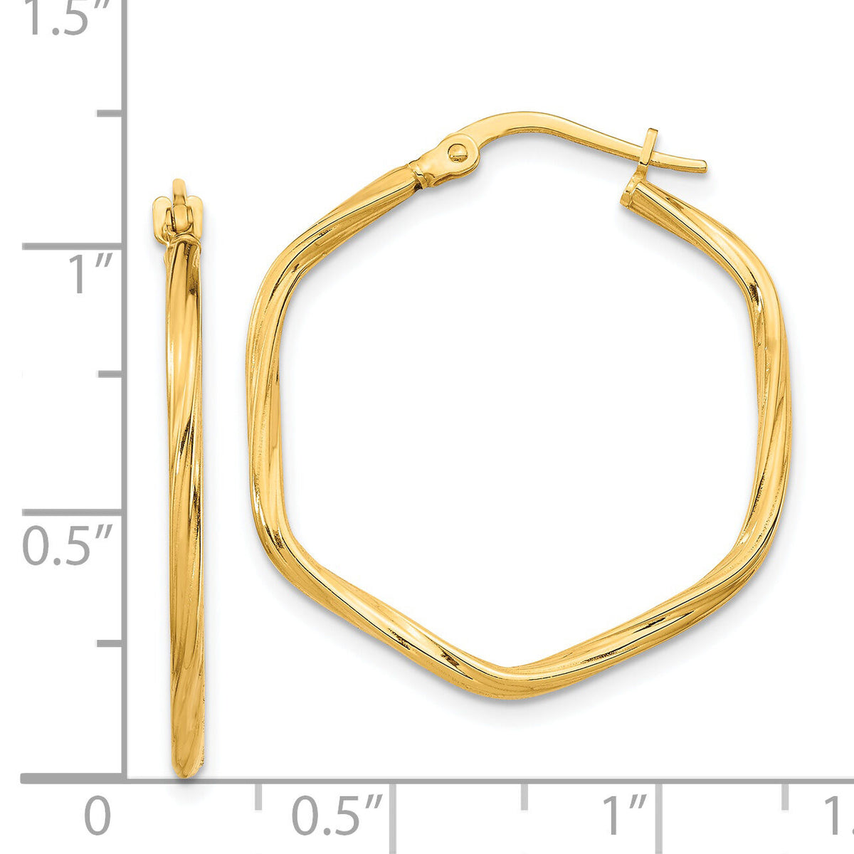 14K 1x1mm Textured Twist Hexagon Hoop Earrings-TF1669