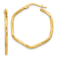 14K 1x1mm Textured Twist Hexagon Hoop Earrings-TF1669