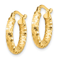 14K 3x17mm Diamond-cut Hoop Earrings-TF1700