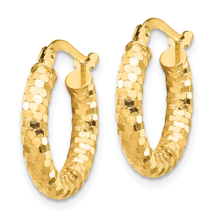 14K 3x17mm Diamond-cut Hoop Earrings-TF1700