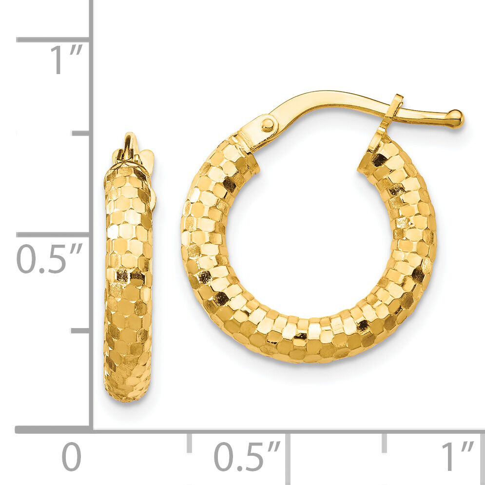 14K 3x17mm Diamond-cut Hoop Earrings-TF1700