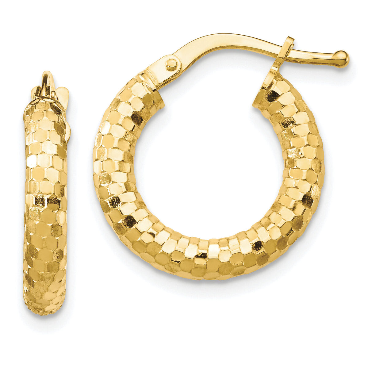 14K 3x17mm Diamond-cut Hoop Earrings-TF1700