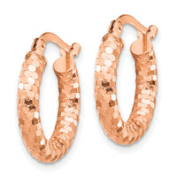 14k Rose Gold 3x17mm Diamond-cut Hoop Earrings-TF1700R