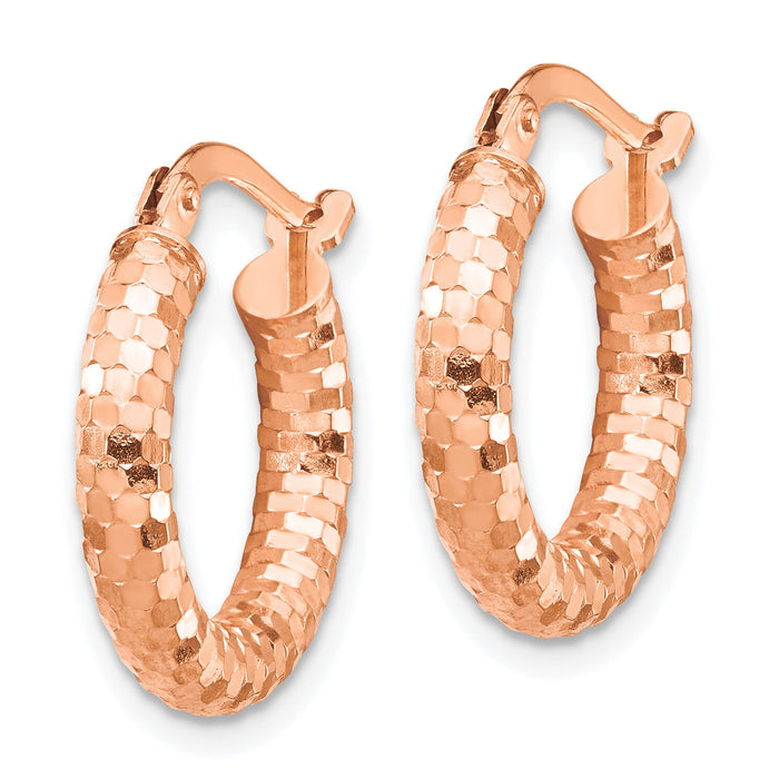 14k Rose Gold 3x17mm Diamond-cut Hoop Earrings-TF1700R
