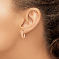 14k Rose Gold 3x17mm Diamond-cut Hoop Earrings-TF1700R